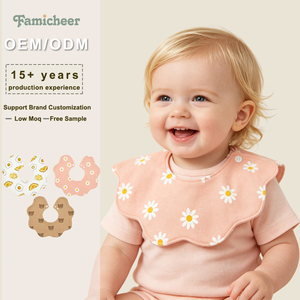 Bavoirs pour bébé OEM ODM, fabriqués en usine depuis 15 ans, forme fleur 360°, doux, 100% coton absorbant, bavoirs d'alimentation, ensemble de bavoirs anti-bave pour nourrissons avec logo personnalisé - Product Image 1
