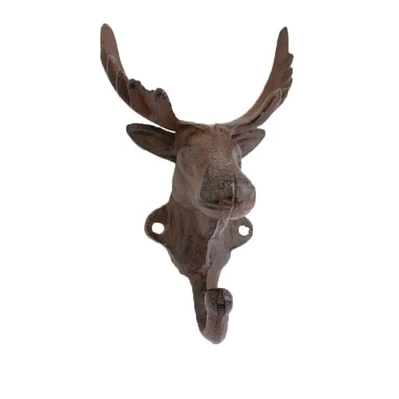 Dökme demir boynuz kanca rustik Metal portmanto geyik kafası anahtarlık