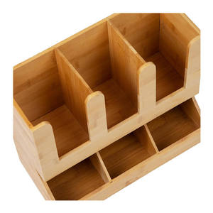 Portavasos y organizador de condimentos de bambú con 6 compartimentos para almacenamiento de café y té - Product Image 3