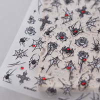 Autocollants pour ongles Halloween, croix sombre, toile d'araignée, rose, cristal, diamant, style gothique, blanc, noir, argent, décalcomanies pour manucure, autocollant 3D