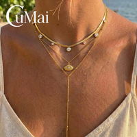Colliers en acier inoxydable plaqué or avec zircon et perles, multi-styles, réglables, en forme de Y, superposés, bijoux de mode pour femmes
