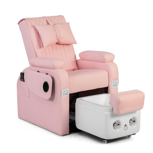 Nail Salon Adjustable Pink Pedicure Spa Chair with PU Leather Seat & Backrest <b>Massage</b> Pedicure Bowl <b>Foot</b> Rest 7-Color LED Lamp - Product Image 6