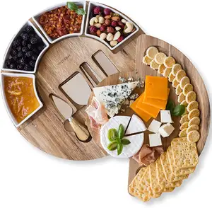 Cheese Board Set - Charcuterie Board Set and Cheese Serving Platter - Made from Acacia Wood Cheese Cutting