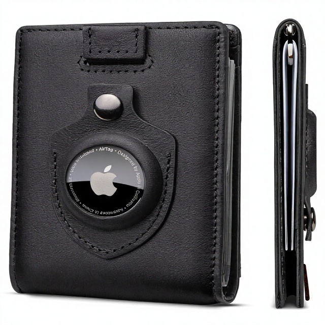 Brand Design Genuine Leather Wallet Bifold RFID Blocking Slim Wallet Men Front Pocket Card Holder Wallet with GPS