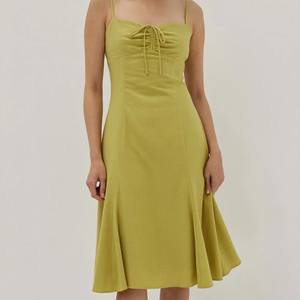 Nuevo Estilo de Vestido Elegante Verde con Tirantes para Mujer, Vestido Largo Informal de Rayón y Lino al por Mayor para Mujer - Product Image 3