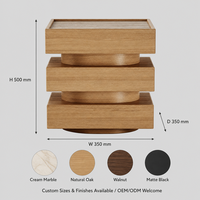 Table d'appoint de luxe pour salon en travertin et bois de chêne, table d'appoint carrée à niveaux empilables, personnalisable OEM ODM