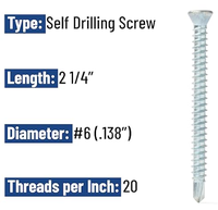 #6-20 X 2 1/4" Square Drive Trim Head Low Carbon Steel Zinc Plated - Self Drilling Screws for Metal - Pack of 100