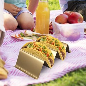 Wholesale Kitchenware Square Tray Weddings Parties Pack <b>Plates</b> Dishes Stainless Steel Taco Holder <b>Stand</b> for Restaurants - Product Image 5