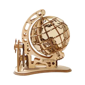 Desain berongga dapat diputar 3d kayu globe puzzle sulit jigsaw model Kit Untuk dewasa