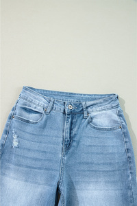 Jeans de Mezclilla Azul Claro Shewin 2025, Transpirables, de Cintura Alta, con Abertura Lateral, Corte Recto, para Mujer, Casuales, de Verano - Product Image 6