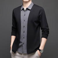Frühjahrskollektion Herren Casual Business T-Shirt Seiden-Dünner Strick-Cardigan Zweiteiliges-Optik Hemdkragen-Mantel Neue Kleidung