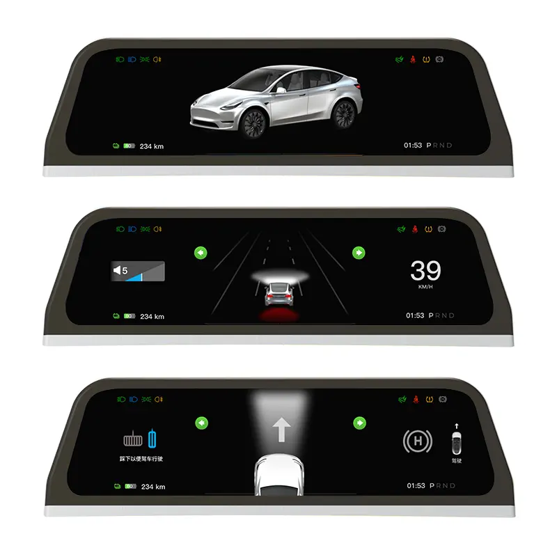 Painel Digital Para Tesla Modelo 3 Y Display Carplay Android Auto 9.66 Polegada IPS Tela Auto HUD Velocidade De Energia