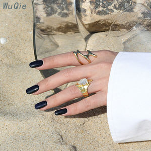 Wuqie Minority disallineamento anelli in argento Sterling 925 placcati oro Micro anello di cristallo indice regolabile - Product Image 4