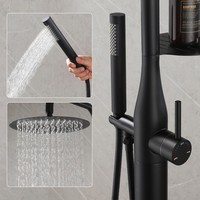 Douche extérieure en acier inoxydable noir mat avec contrôle de l'eau chaude et froide pour piscine et jardin