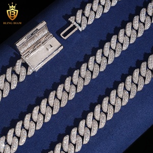 Chaîne cubaine en argent 925 plaqué <span class=keywords><strong>or</strong></span> <span class=keywords><strong>blanc</strong></span> avec moissanite ronde de 13 mm, chaîne cubaine pour <span class=keywords><strong>homme</strong></span>, chaîne de rappeur, certifiée GRA, en stock aux États-Unis - Product Image 6