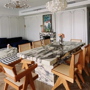 Calacatta đá cẩm thạch đồ nội thất nhà bàn ăn cho nhà bếp phòng ăn hình tròn Bàn cà phê đá hàng đầu bàn ăn bằng đá cẩm thạch - Product Image 2