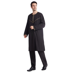 Muslimische Robe Arabische Männer Thobe Islamische Kleidung Naher Osten Bestickte Robe mit Hosen Set - Product Image 2