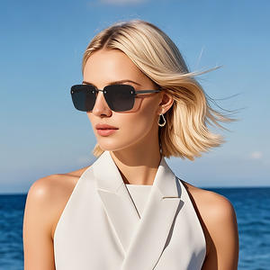 Nouvelles lunettes de soleil carrées élégantes sans monture en métal, protection UV400, type 3, unisexes, verres PC noirs - Product Image 5