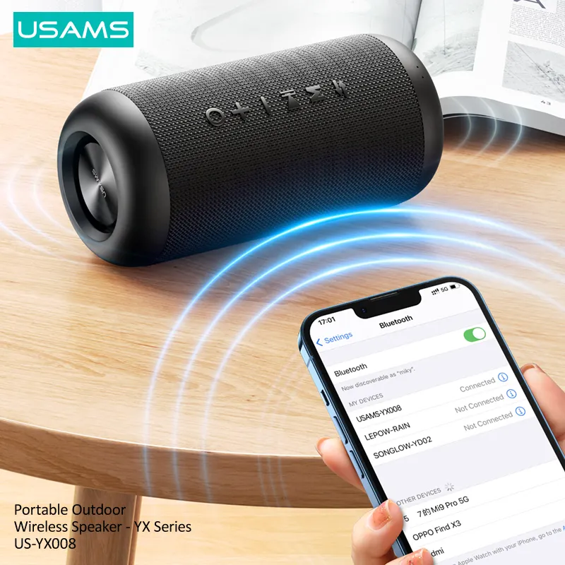 USAMS Electric Bass IPX6 Wireless Sound Box Portable Outdoor Wireless Rechargeable BT5.0 Speaker 1800mAh