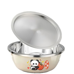 Tazón de acero inoxidable con tapa, plato de cocina profundo para cocinar, lavar verduras, mezclar masa, reutilizable - Product Image 1