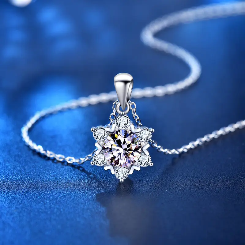 Delicate 925 sterling silver star david snowflake moissanite necklace for women wholesale
