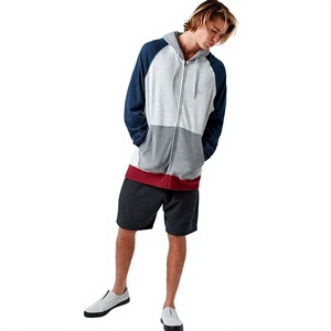Men's Color Blocked <b>Hoodie</b> Fleece Zipper Up Regular Sleeve Autumn Hooded Sweatshirt Blue Grey White Red Trim - Product Image 6
