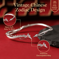 Bracelet Dragon Femme Bracelet Manchette Ouvert Alliage Électroplaqué Style Chinois Vintage Porte-Bonheur Zodiaque Bijou Dragon