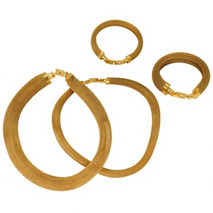 Ensemble de bijoux hip-hop unique, style minimaliste européen et américain, en acier inoxydable titane, avec bracelet et collier à mailles entrelacées - Product Image 1