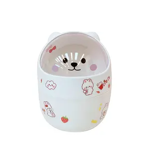 W&G Ins Desktop with Lid Trash Can Mini Kawaii Cute Bear Trash Bin Storage Box Girl Pen Holder Storage Bucket with Flip Top