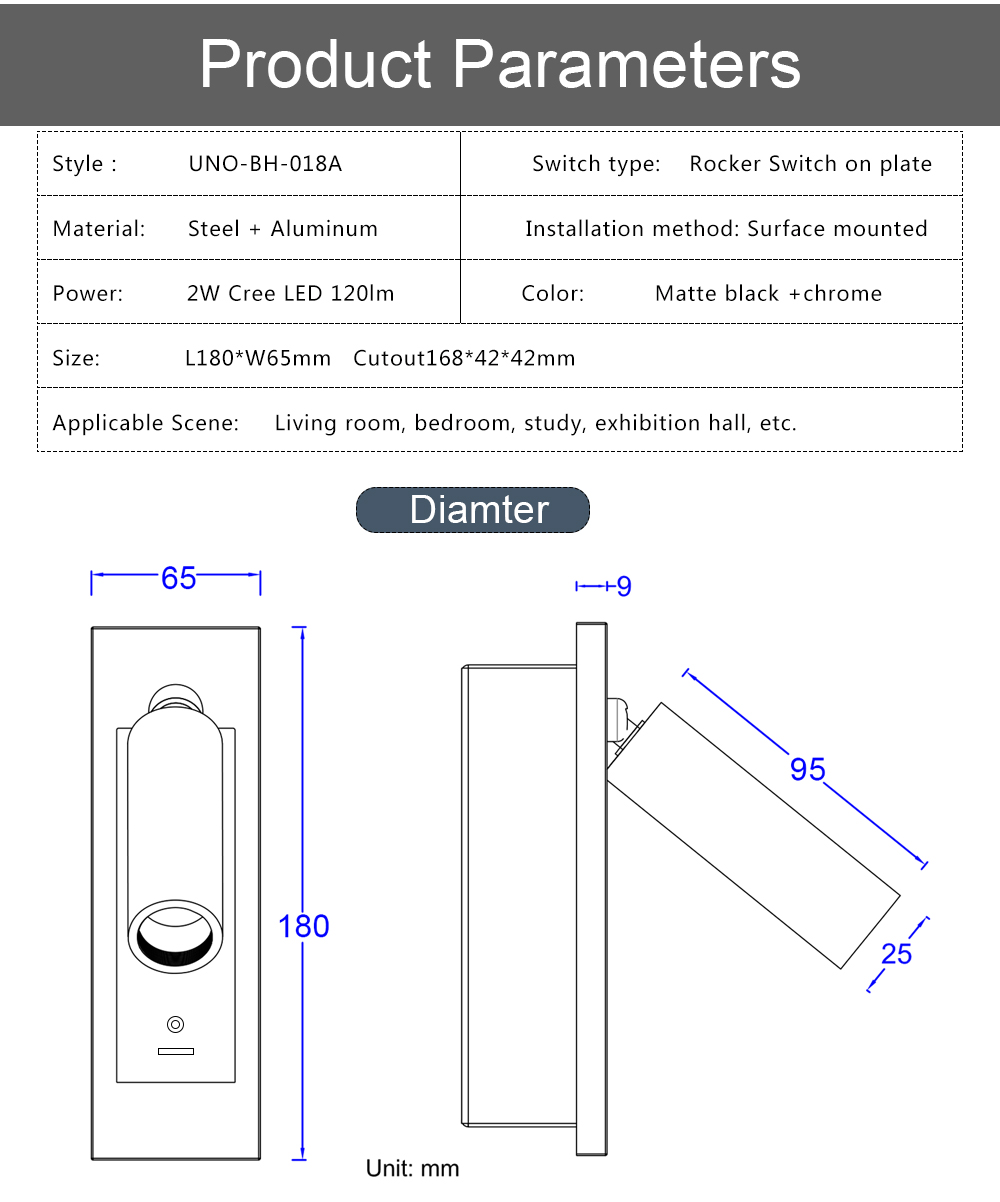 New Design Project Adjustable Bed Wall Mounted Light Led Headboard Bedside Reading Wall Lamp For Bedroom Hotel