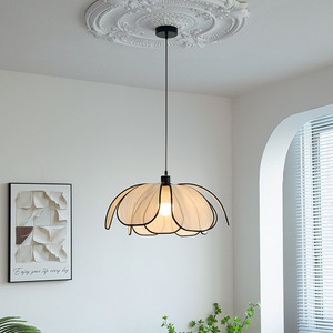Lampe suspendue de couleur crème E27, cadre rond noir, design en forme de pétale, pour salon, chambre à coucher, Style nordique - Product Image 3