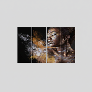 Elegant African Woman Portrait Art Deco Design-<b>Large</b> Printed Panel Canvas Wall Art Set of 4 Hanging KayraHome Clear <b>Frame</b> - Product Image 2