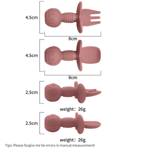 Ensemble de couverts pour bébé en silicone de qualité alimentaire, sans BPA, avec manche court, fourchette et cuillère souples pour l'apprentissage de la nourriture - Product Image 2