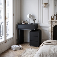 Table de maquillage noire minimaliste moderne, gain de place, avec tiroirs et armoire latérale, meubles de chambre à coucher