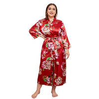 Robes de nuit en satin 100% polyester pour femmes grandes tailles, col en V, fermeture à cordon, imprimé floral, douces, respirantes, séchage rapide, printemps