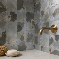 Mosaïque murale en métal en forme de feuille de Ginkgo, motif vague carrée, en aluminium brossé argenté, pour crédence de cuisine et décoration
