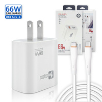 Cargador GaN de 66W con QC3.0 y PD, Carga Rápida, Resistente al Fuego, Enchufe Estadounidense, Compatible con Laptops y Teléfonos Móviles