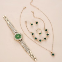 Montre-bracelet à quartz en alliage Y3, vente en gros, avec cinq bijoux en strass vert cœur, Montre Femme Reloj pour femmes