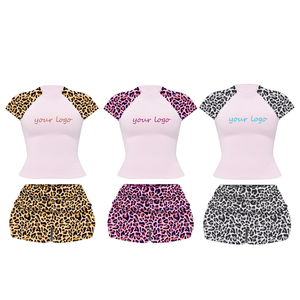 OEM personalizado <span class=keywords><strong>XS</strong></span> Mujeres Cheetah Print para Lounge Wear Set de dos piezas Camiseta y pantalones cortos de cintura plegable Ropa de verano-Ropa De <span class=keywords><strong>Mujer</strong></span> - Product Image 2