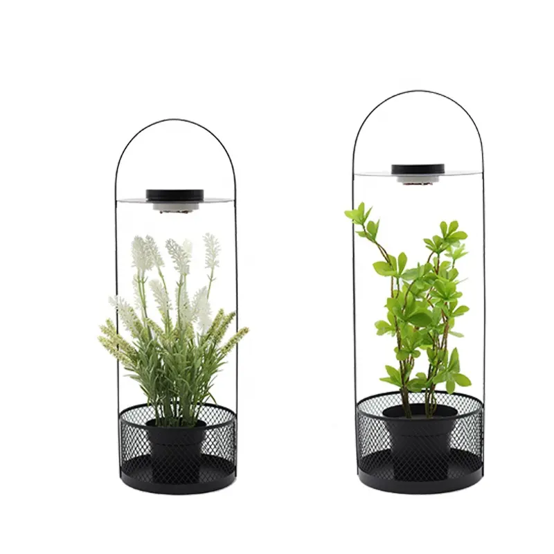 Lanterne de jardin en métal LED avec poignées, Pot de fleurs suspendu pour décoration, maison avec Simulation de fleurs