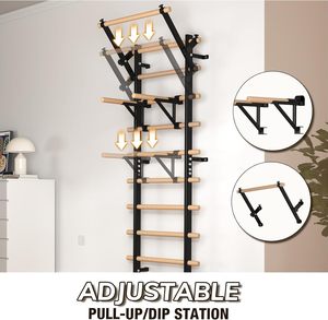 Escalera sueca de alta resistencia - Estructura de acero y peldaños de madera con barra de dominadas para gimnasio en casa |   Entrenamiento Multifuncional para la Parte Superior del Cuerpo - Product Image 3