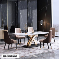 Table à manger moderne au design de luxe Pieds en acier inoxydable doré Ensembles de table à manger avec dessus en marbre Ensemble de table à manger