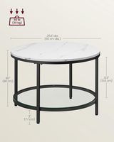 Table basse circulaire moderne à 2 niveaux avec dessus en faux marbre, étagère de rangement en verre, petite table basse ronde avec panneau en bois, style design