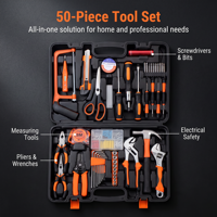 Ensemble d'outils à main professionnels multifonctionnels pour la réparation domestique avec marteau, clé à molette, pinces, scie, boîte à outils