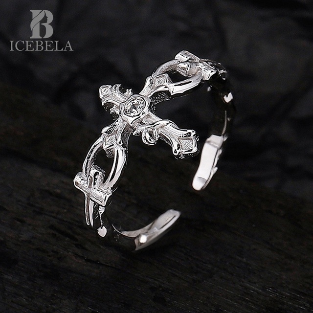 ICEBELA Fine Jewelry Eternity Trendy Plata De Ley 925 Sterling Silver Zircon Unique Cross Design Anillos Rings for Women