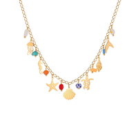 Parures de bijoux hawaïens pour femme, collier et bracelet, perles colorées, breloques étoile de mer, coquillage et tortue en acier inoxydable, bijoux de corps d'été