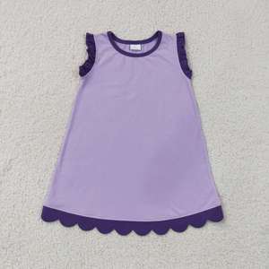Vestido de verano para niñas, estilo informal, línea A, con estampado de equipos escolares, de seda de leche y algodón orgánico, con borde festoneado, suave, para vacaciones, de la boutique Stock Trendyism. - Product Image 4