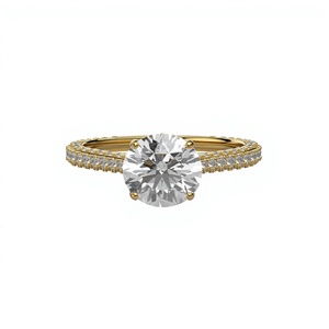 Round Brilliant Cut Solitaire Engagement <b>Ring</b> 18K 14K Gold Plated Pave Round Brilliant Cut Lab Grown Diamond Shank <b>Ring</b> <b>Band</b> - Product Image 1