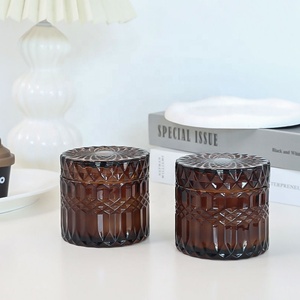 270ml hổ phách kim cương thủy tinh dập nổi nến <span class=keywords><strong>Jar</strong></span> với kính nắp - Product Image 2