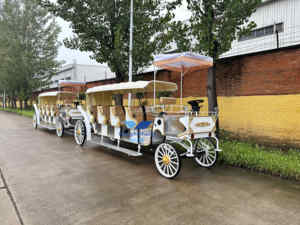 Buggy victoriano de boda de 220V tirado por <span class=keywords><strong>caballos</strong></span>, elegante carruaje de <span class=keywords><strong>caballos</strong></span> para ocasiones especiales y camiones de comida - Product Image 3